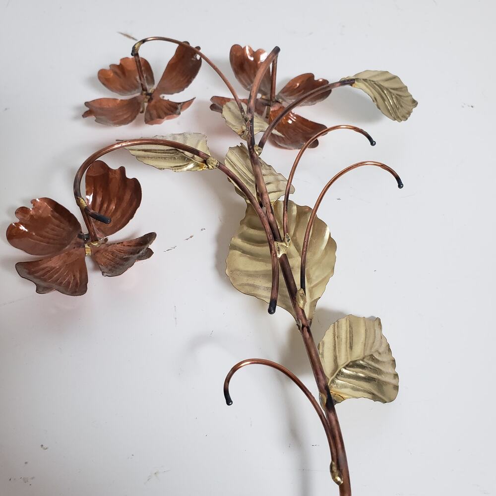 Vintage Metal Floral Wall Decor Brass & Copper‎ Dogwood Flower Leaf MCM Set Of 4 - Picture 6 of 11